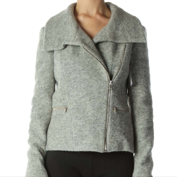 Ann Taylor Marled Gray Wool Asymmetrical Zip Moto Style Jacket - medium tall - Picture 2 of 8